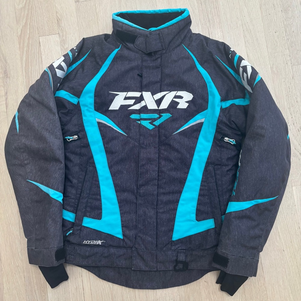 FXR Team Jacket Women 4 Charcoal Cyan Excellent HydrX FAST Snowmobile Jacket